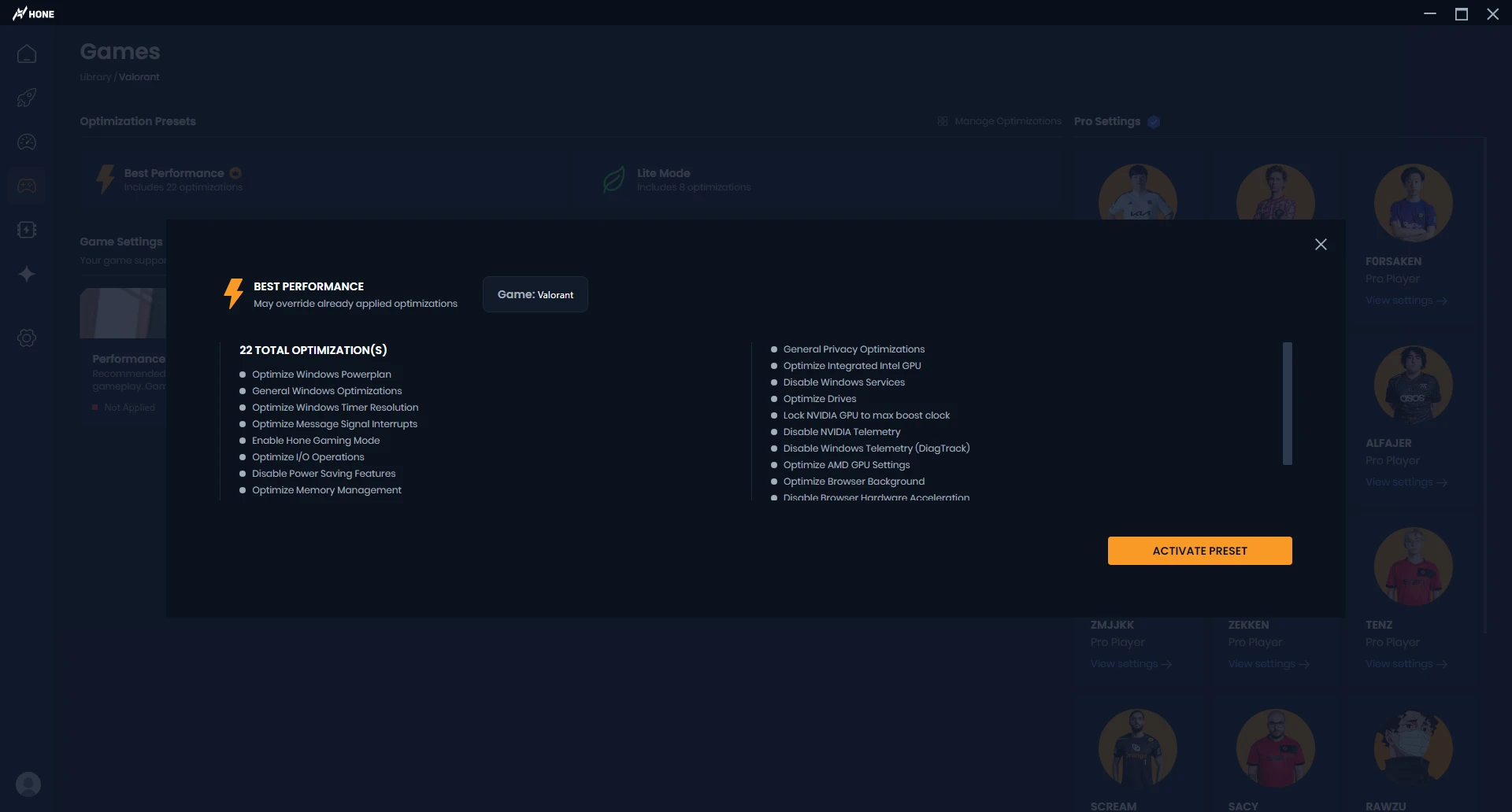 1-click optimization for Valorant FPS boost