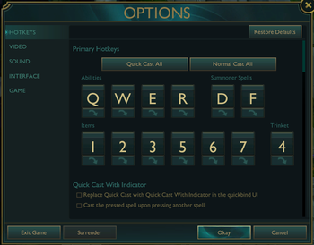 League of Legends hotkey settings
