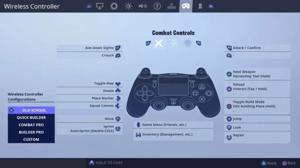 Fortnite wireless controller configuration screen