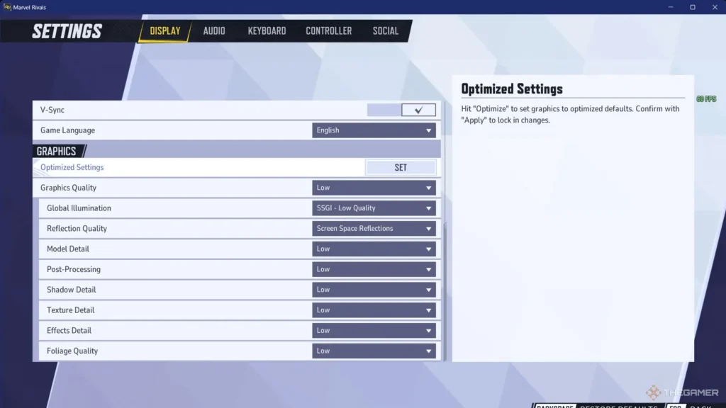 Recommended Marvel Rivals graphics settings for higher FPS
