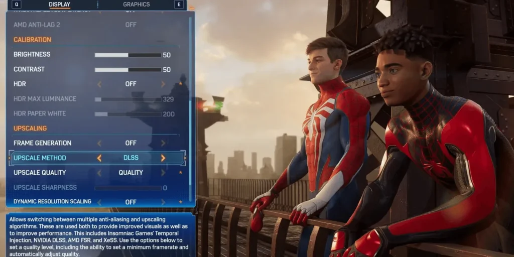 Marvel's Spider-Man 2 display settings