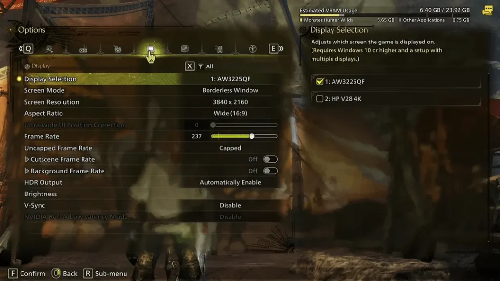 Recommended Monster Hunter Wilds display settings for higher FPS
