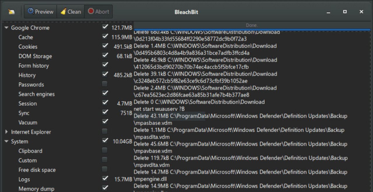 BleachBit cleanup interface