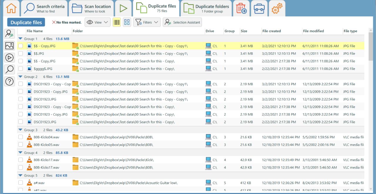 Duplicate Cleaner Free scan interface