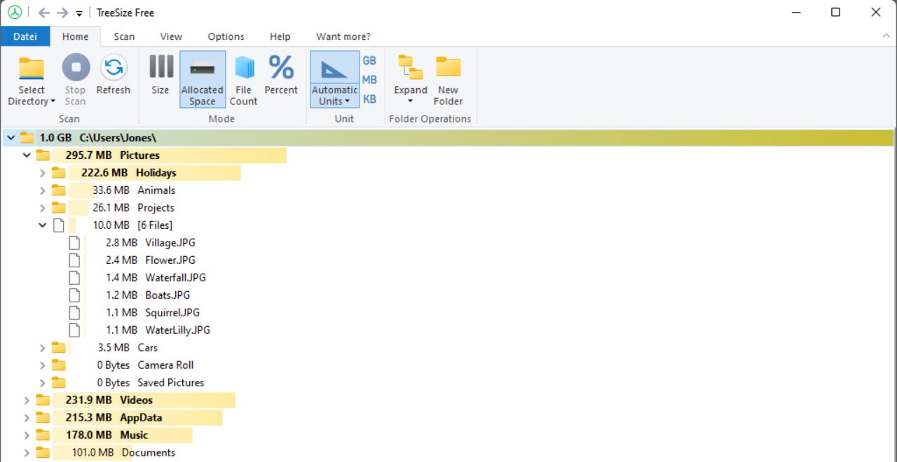 TreeSize Free disk usage interface