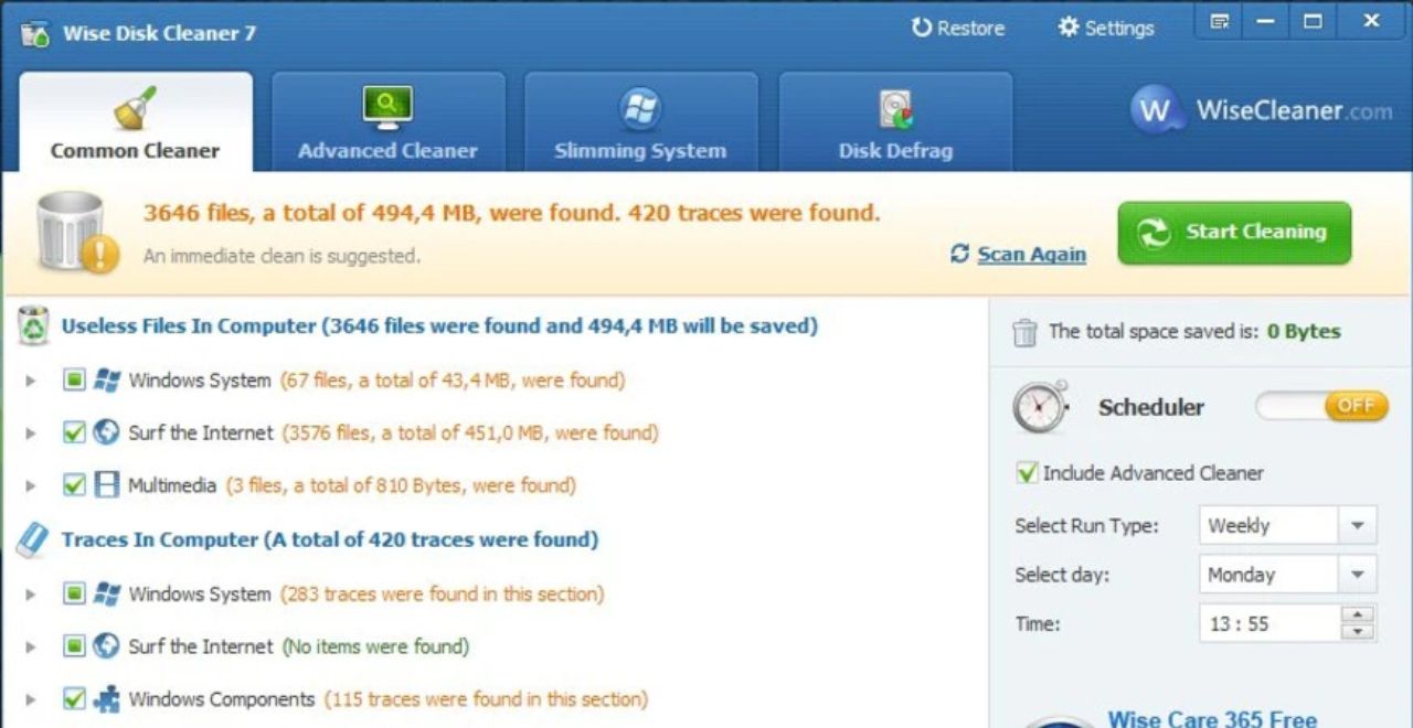 Wise Disk Cleaner Free interface
