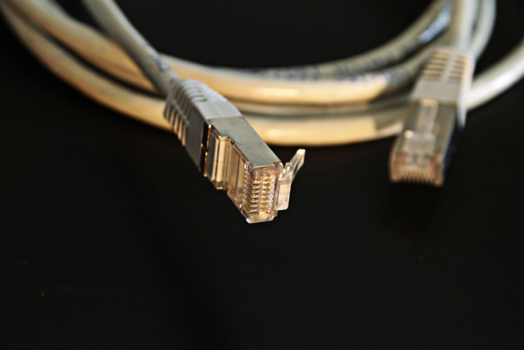 Network cables connected to internet equipment