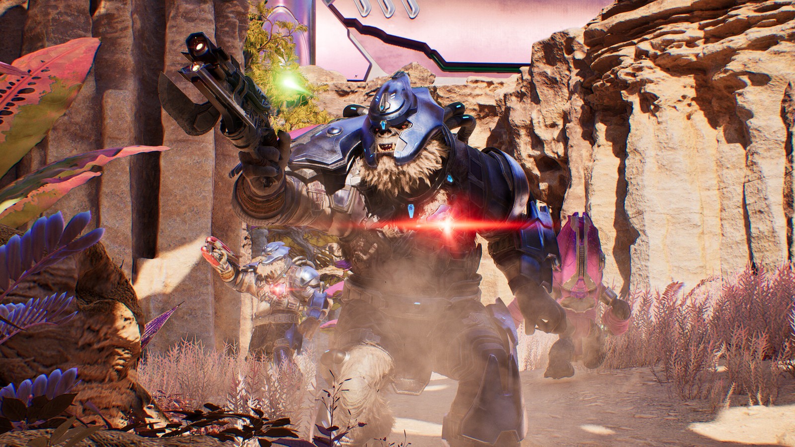 Master Chief fighting Covenant enemies during an effects-heavy Halo Campaign Evolved encounter